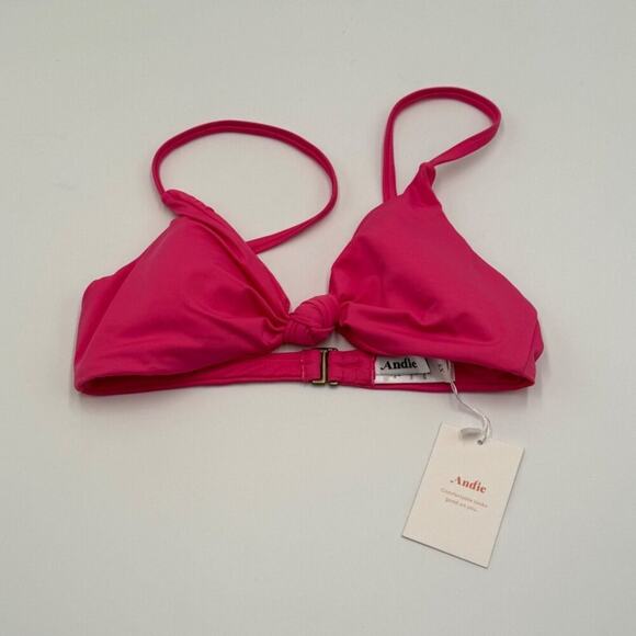 Andie Swim Bikini Top Women's XS NWT The Santorini Knot Front Pink Rouge - Picture 2 of 8
